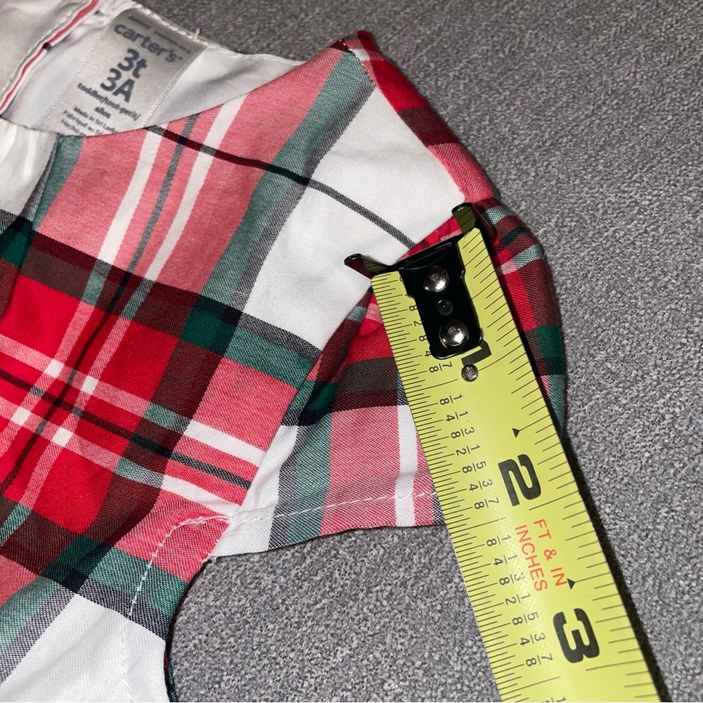 Carter's 3T Red Green Plaid Christmas Holiday Toddler Girl Dress Cap Sleeve - Picture 6 of 8